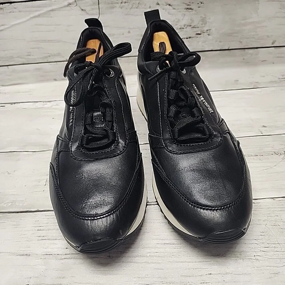 Michael Kors Allie Stride Trainer Smooth Leather Black Sneakers Women's 9.5M